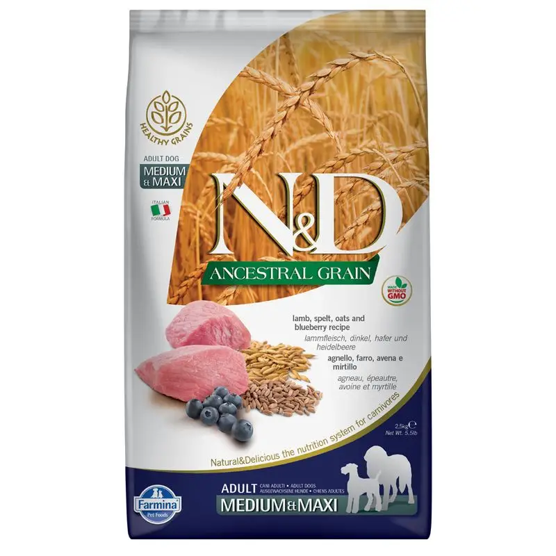 Nízká Cena Farmina N&D Ancestral Grain Adult Medium/Maxi Lamb & Blueberry