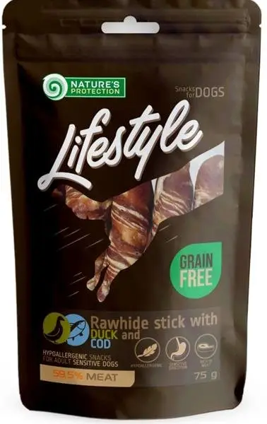 Akční Cena Natures Protection Dog snack Lifestyle kachní, tresčí tyčinky 75 g