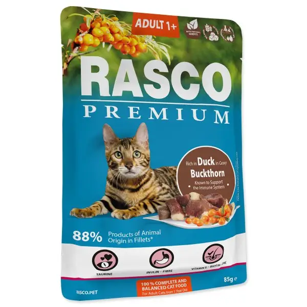 Rasco Premium Cat Pouch Adult, Duck, Buckthorn 85g Bezpečná Platba