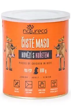 Značkový NATURECA konz. hovězí s kuřetem pro psy 800g