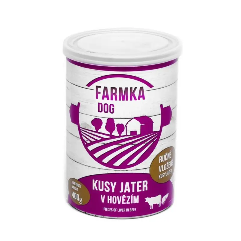 FARMKA Dog s játry, konzerva 400 g Akční Cena