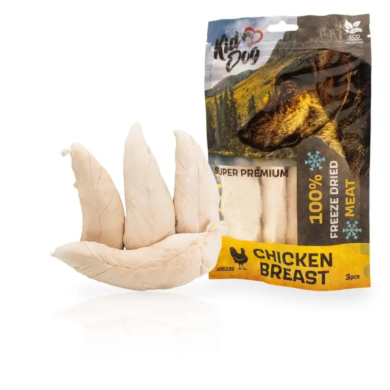 KIDDOG SUPER PREMIUM 100% kuřecí celá prsa sušená mrazem 50 g (3-4 ks) Časově Omezené