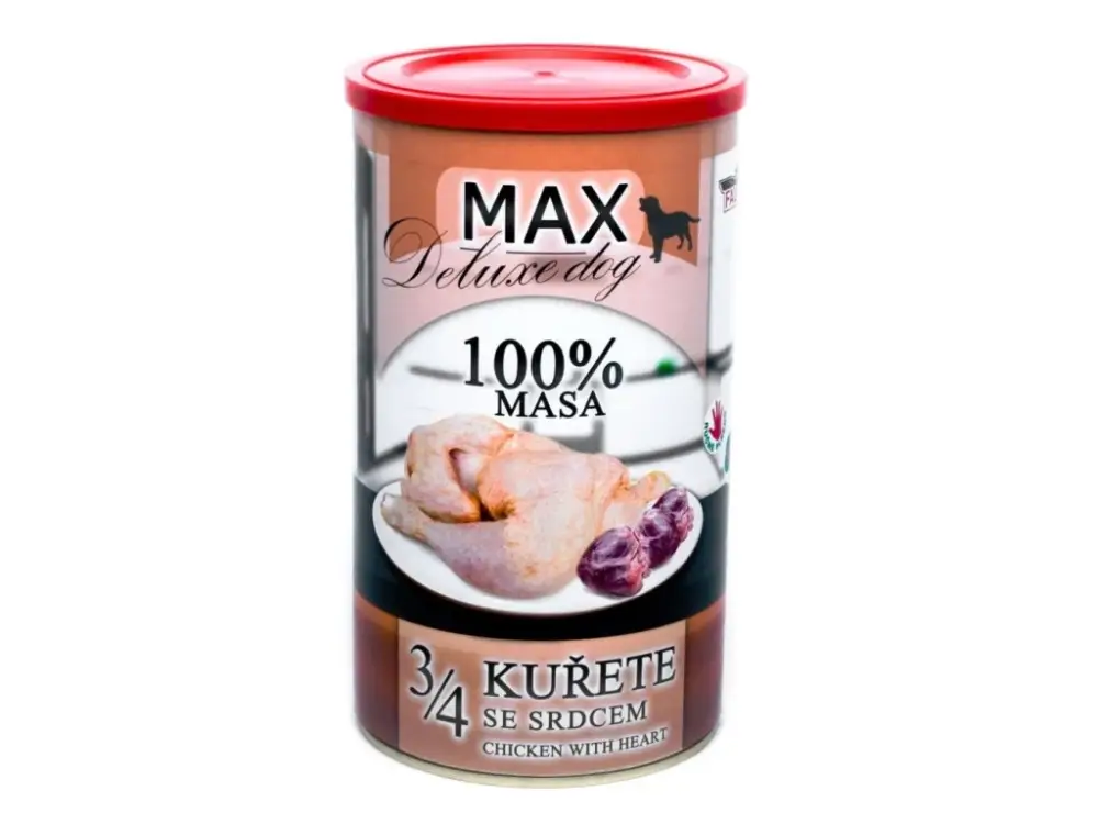 MAX Deluxe Dog 3/4 kuřete se srdcem, konzerva 1200 g Nakupujte Hned