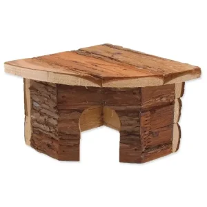 Originální Domek Small Animals Rohový dřevěný s kůrou 16x16x11cm