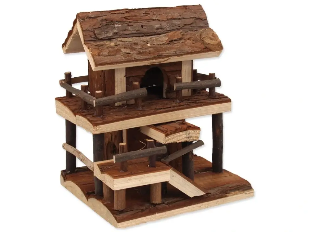 Domek Small Animals dřevěný jednopatrový s kůrou 17x15x20cm Horká Nabídka