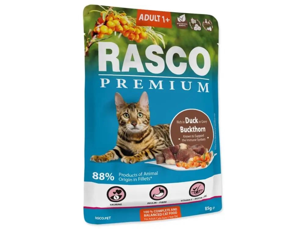 Kapsička Rasco Premium Adult kachna s rakytníkem 85g Speciální Cena