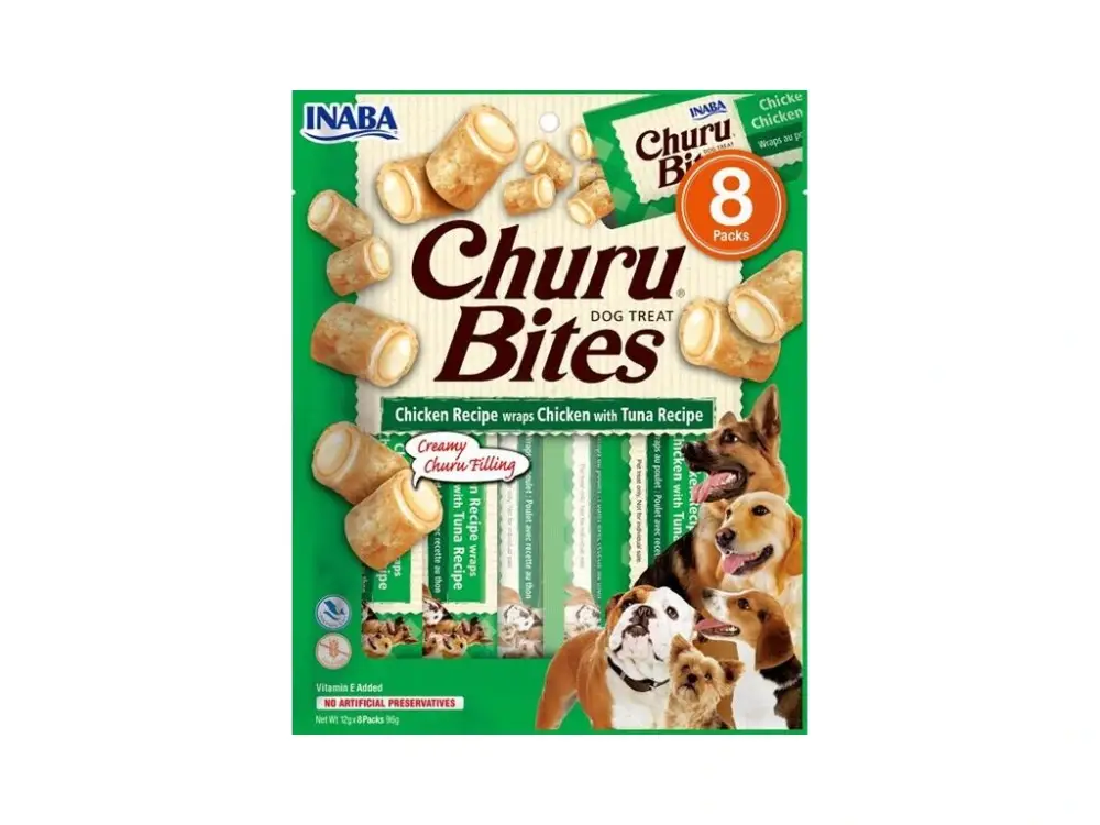Inaba Churu Bites dog snack kuře, tuňák a hřebenatka 8x 12g Vrácení Zdarma