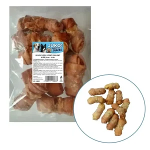 Uzel buvolí uzený obalený kuřecím masem JUKO Snacks 6 cm (10 ks) Časově Omezené