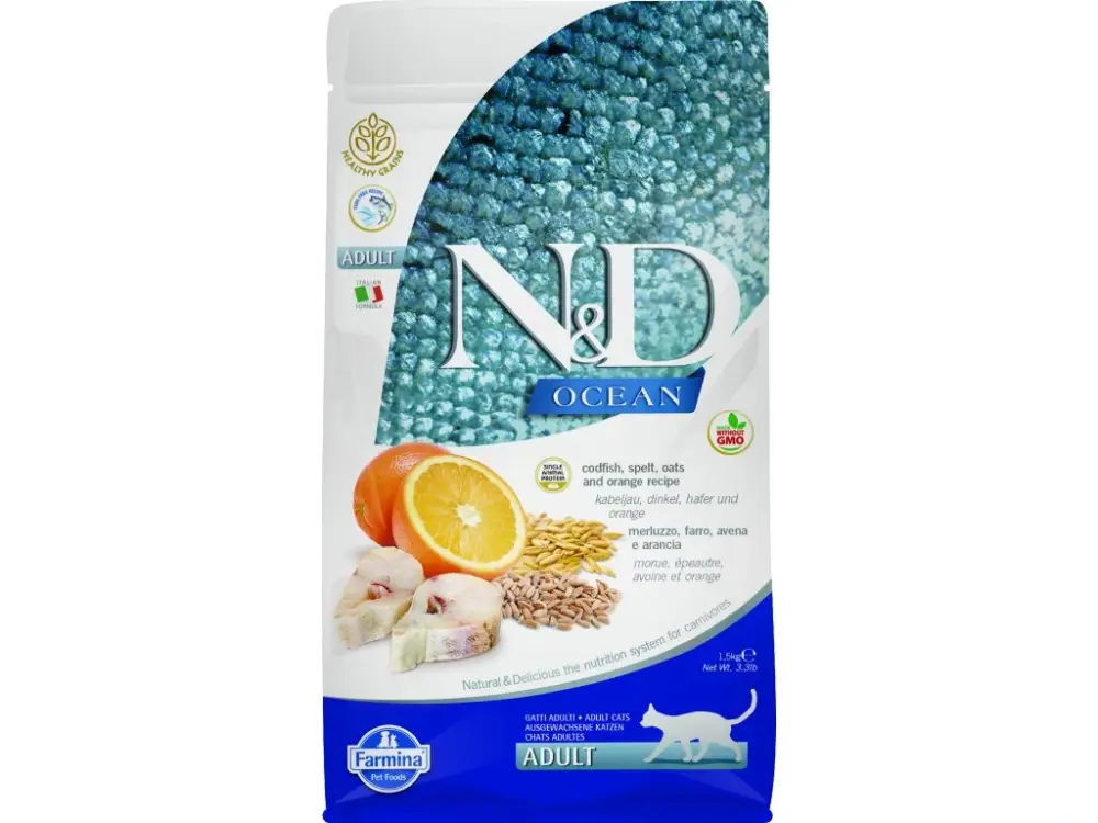 Výhodná Nabídka N&D OCEAN CAT LG Adult Codfish & Orange 1,5kg
