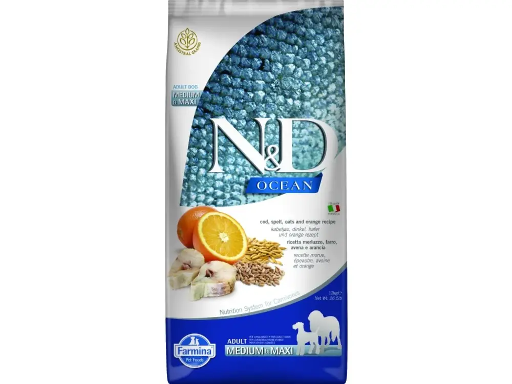 Levný N&D OCEAN DOG LG Adult M/L Codfish & Orange 12kg
