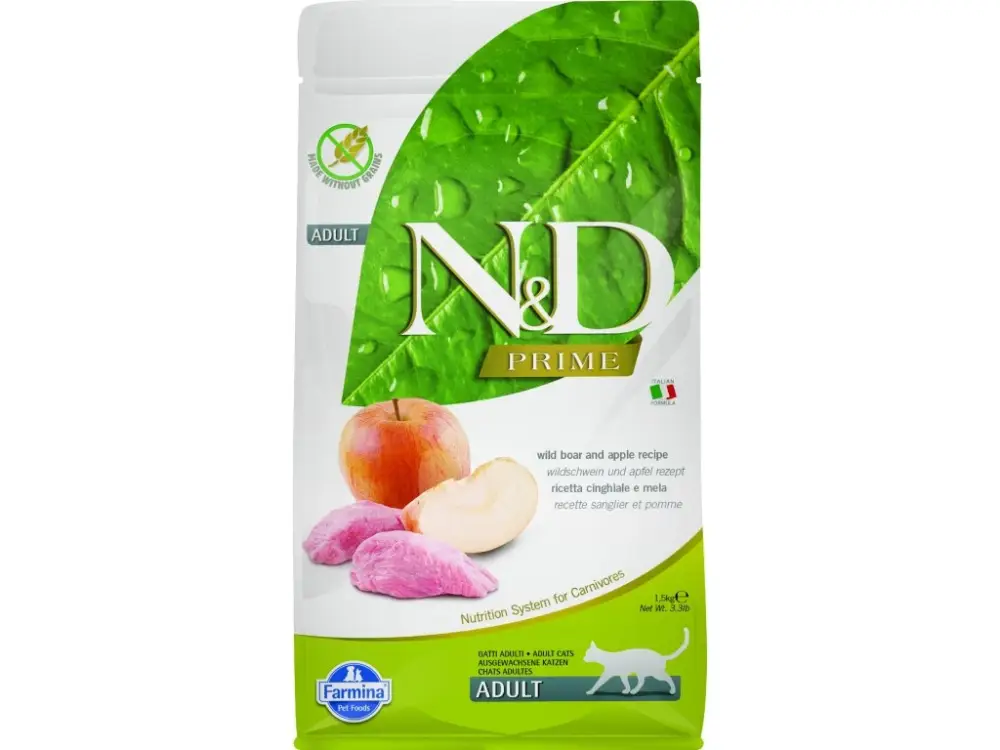 Aktuální N&D PRIME CAT Adult Boar & Apple 1,5kg