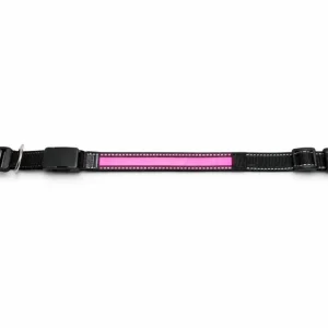 Super Cena Flamingo LED nylonový obojek růžový s USB nabíjením 48cm
