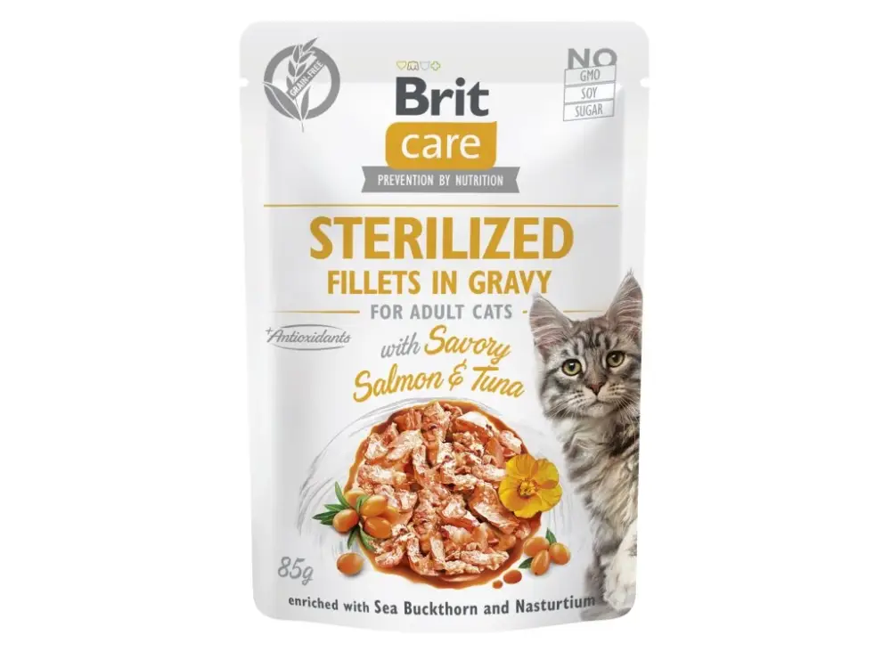 Brit Care Cat Fillets in Gravy Steril. Salmon&Tuna 85g Finální Výprodej