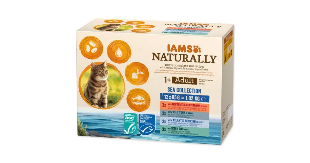 Tovární Cena IAMS Cat Naturally mořské maso v omáčce multipack 1020g