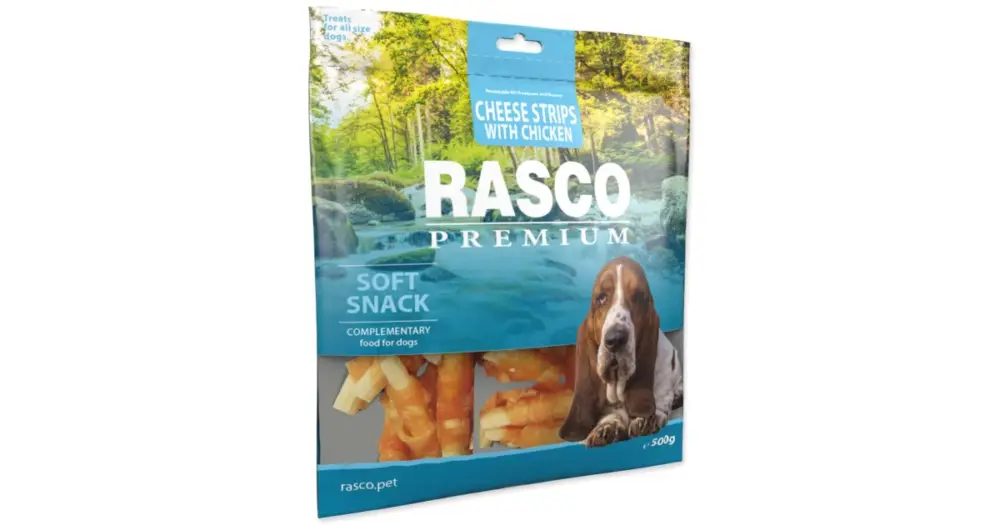 Výprodej RASCO Premium proužky sýru obalené kuřecím masem 500g