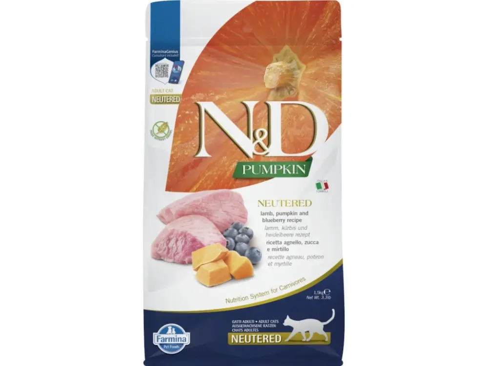 N&D Pumpkin CAT Neutered Lamb & Blueberry 1,5kg Omezená Nabídka