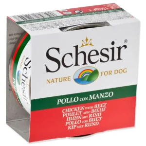 Konzerva SCHESIR Dog kuřecí + hovězí v želé 150 g Jen Po Omezenou Doba