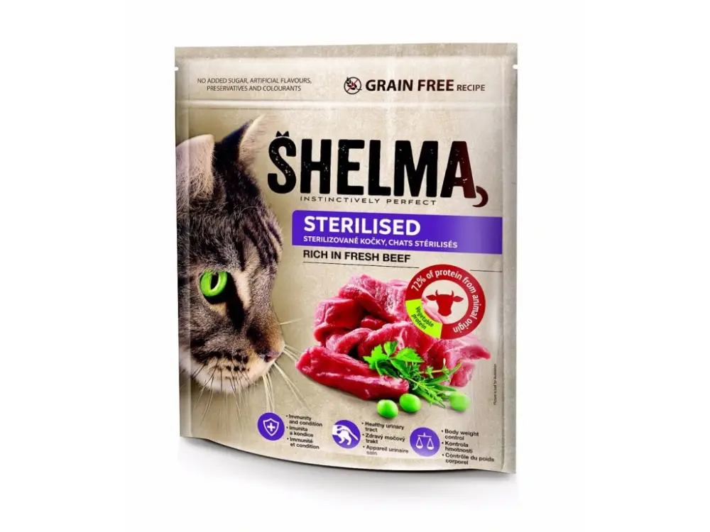Speciální Cena SHELMA Cat Sterilised Beef GF 750 g