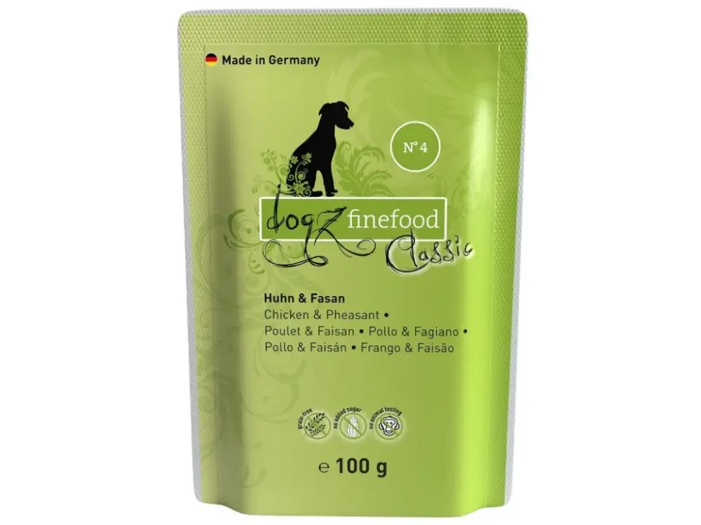 Kapsička Dogz Finefood No.4 s kuřecím a bažantím masem 100 g Sezónní Sleva