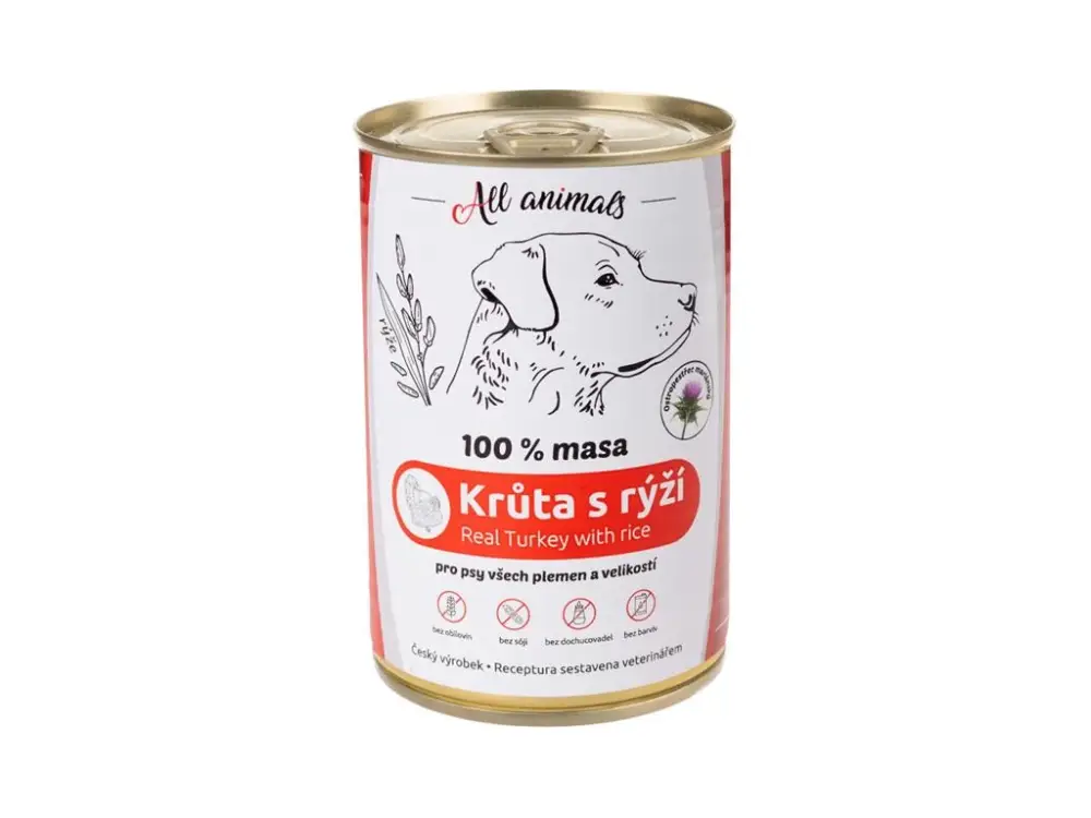 ALL ANIMALS konzerva pro psy krůta mletá s rýží 400g Pouze Dnes