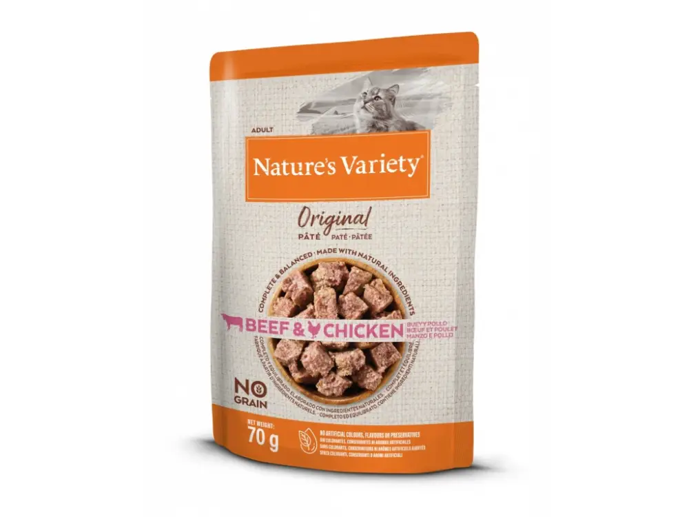 Autentický Kapsička Nature´s variety original pro kočky s hovězím a kuřetem 70g