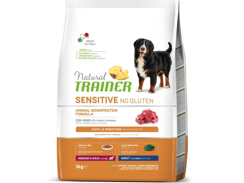 Nejprodávanější Trainer Natural Sensitive No gluten Adult Medium/Maxi jehněčí 3kg