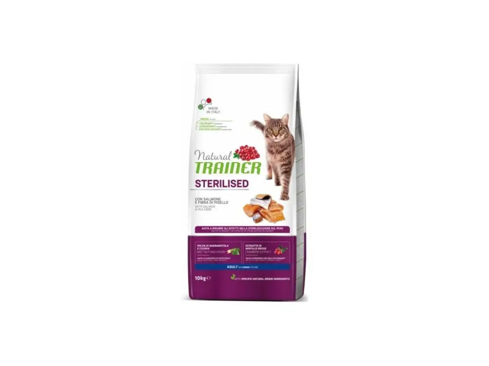 TRAINER Natural Cat STERILISED losos 10kg Tovární Cena