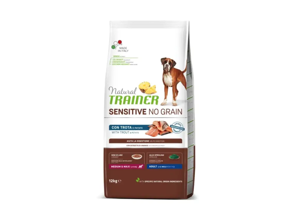 Finální Výprodej Trainer Natural Sensitive dog NO GRAIN M/M pstruh 12kg