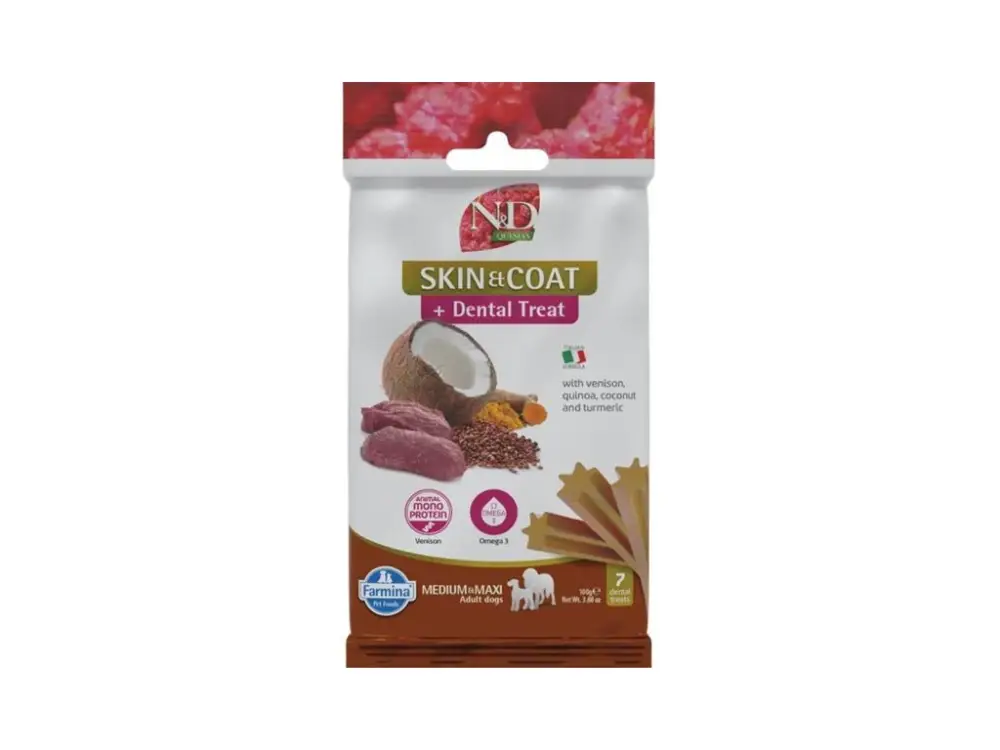Pouze Dnes N&D QUINOA Dog Dental Snack Skin & Coat Venison Medium & Maxi 100 g