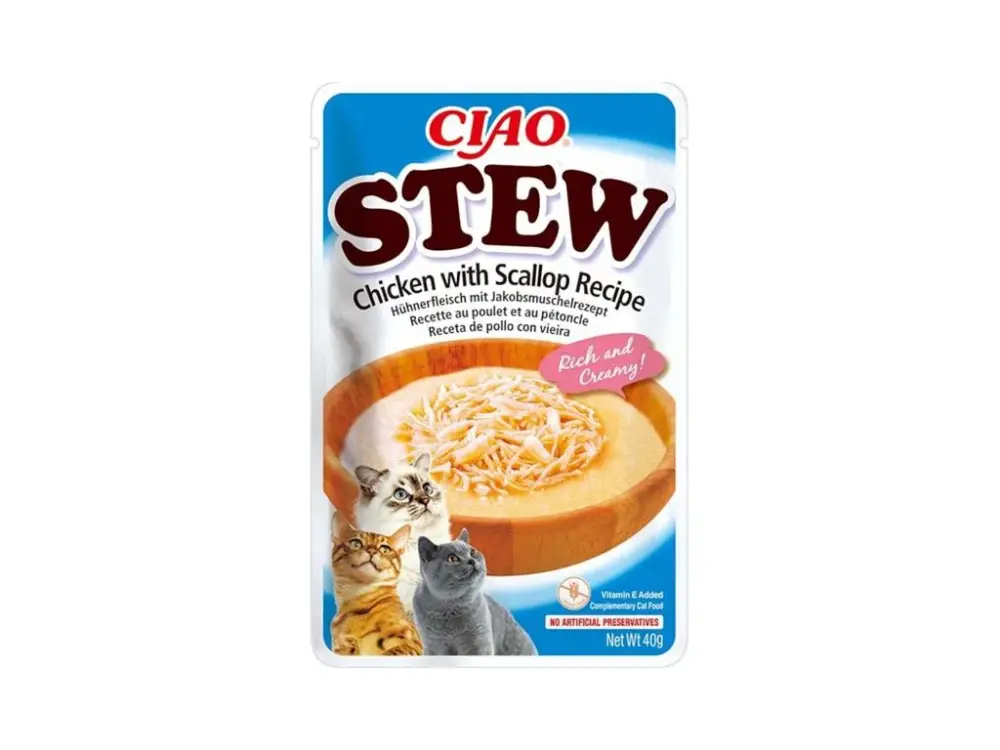 Akce Inaba Ciao Stew kuře a hřebenatka 40g