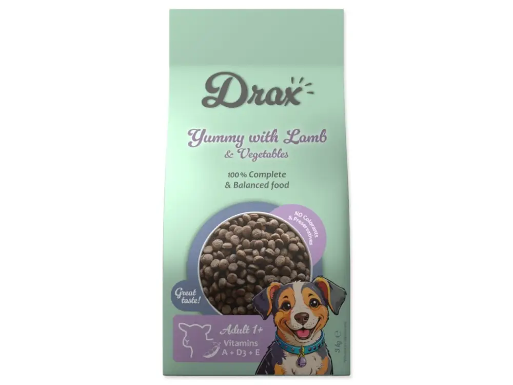 Cenově Výhodný Krmivo Drax Adult s jehněčím a se zeleninou 3kg