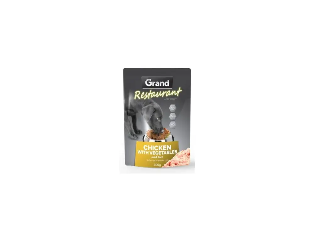 GRAND kaps. deluxe pes Restaur. kuřecí, zel. 300g Sleva