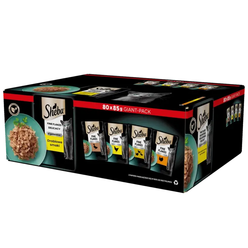 SHEBA sáčky 80x85g Delicacy Poultry flavours - vlhké krmivo pro kočky v želé, s kachnou, s kuřetem, s drůbeží, s krůtou Levný