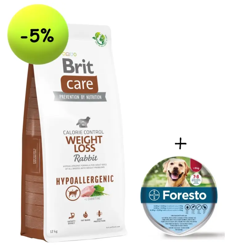 Akce BRIT CAREWeight Loss Rabbit 12kg + Foresto obojek pro psy nad 8 kg 70 cm