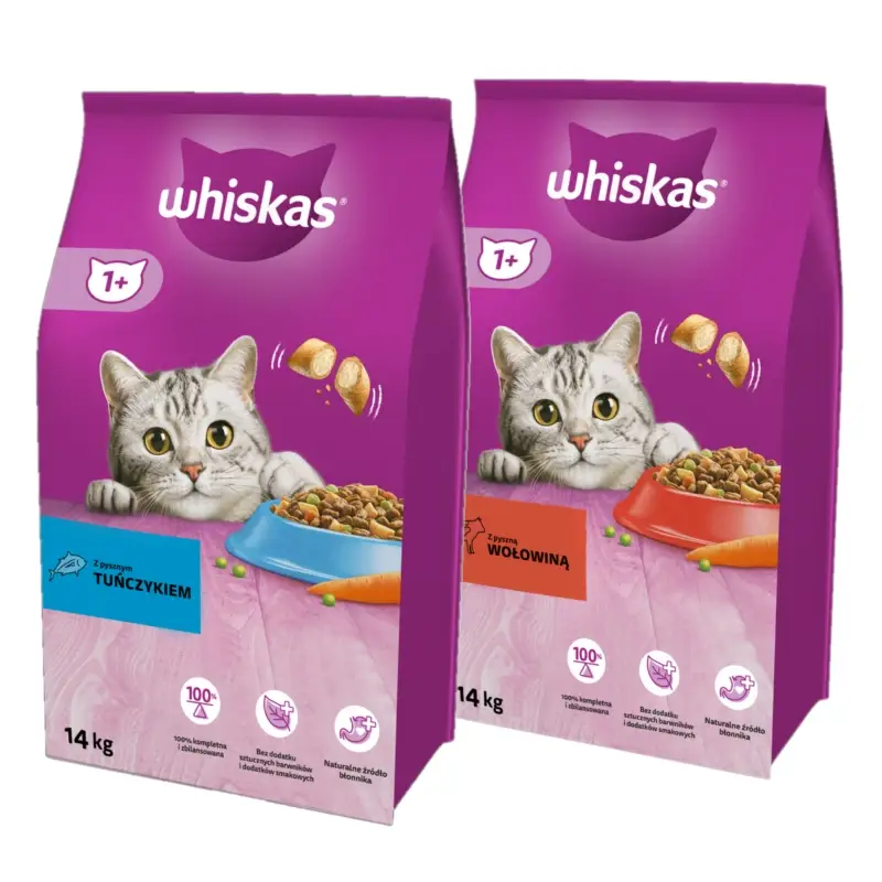 Whiskas Adult tuňák 14 kg + WHISKAS Adult hovězí 14 kg Cenová Bomba
