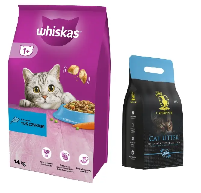 Sleva Whiskas Adult tuňák 14 kg + Cat Royale Naturalny bentonitová drť 10l
