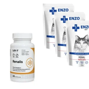 Nakupujte Hned ENZO VET Renal s hovězím masem v želé pro kočky 3x100g + LAB-V Renalis 45 tablet
