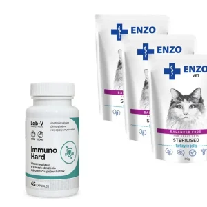 ENZO VET Sterilised dieta pro sterilizované kočky s krůtím masem v želé 3x100g + LAB-V Immuno Hard 45 tablet Přímo Od Výrobce
