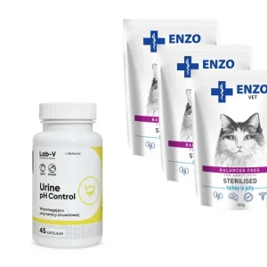Levný ENZO VET Sterilised dieta pro sterilizované kočky s krůtím masem v želé 3x100g + LAB-V Urine pH Control 45 tablet
