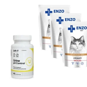 ENZO VET Urinarys hovězím masem v želé pro kočky 3x100g + LAB-V Urine pH Control 45 tablet Poslední Šance