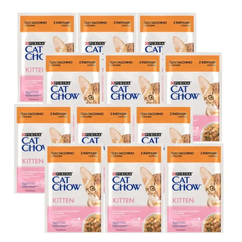CAT CHOW Krmivo pro koťata s krůtím masem a cuketou v želé 12x85g Nejlepší Cena
