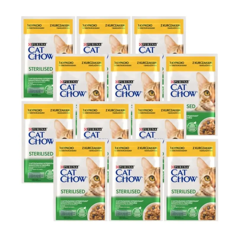 Hit Sezóny CAT CHOW Sterilizované krmivo s kuřecím masem a lilkem s omáčkou 12x85g