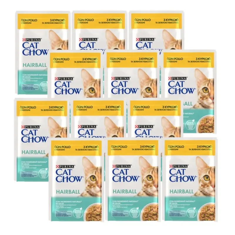 CAT CHOW Hairball Kuřecí maso a zelené fazolky v omáčce 12x85g Bezpečná Platba