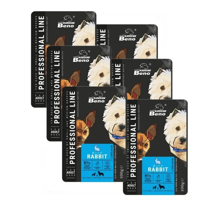 SUPER BENO Adult malý a střední sáček s králíkem 6x100g Akce