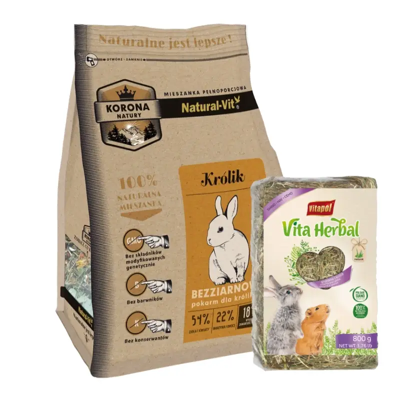 Nízká Cena KORONA NATURY Natural-Vit krmivo pro králíky 750g + Seno 800g