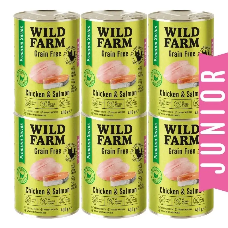 Finální Výprodej WILD FARM Premium Grain Free Chicken and Salmon Junior 6x400g- krmivo pro koťata bez obilovin