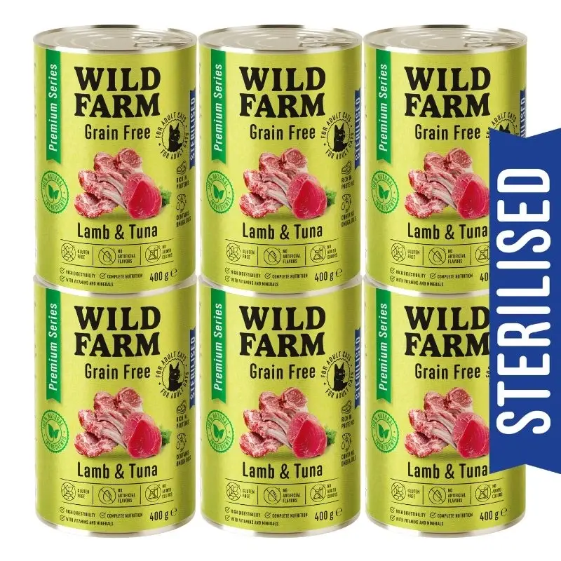 WILD FARM Premium Grain Free Lamb and Tuna 6x400g - krmivo bez obilovin pro sterilizované kočky Originální
