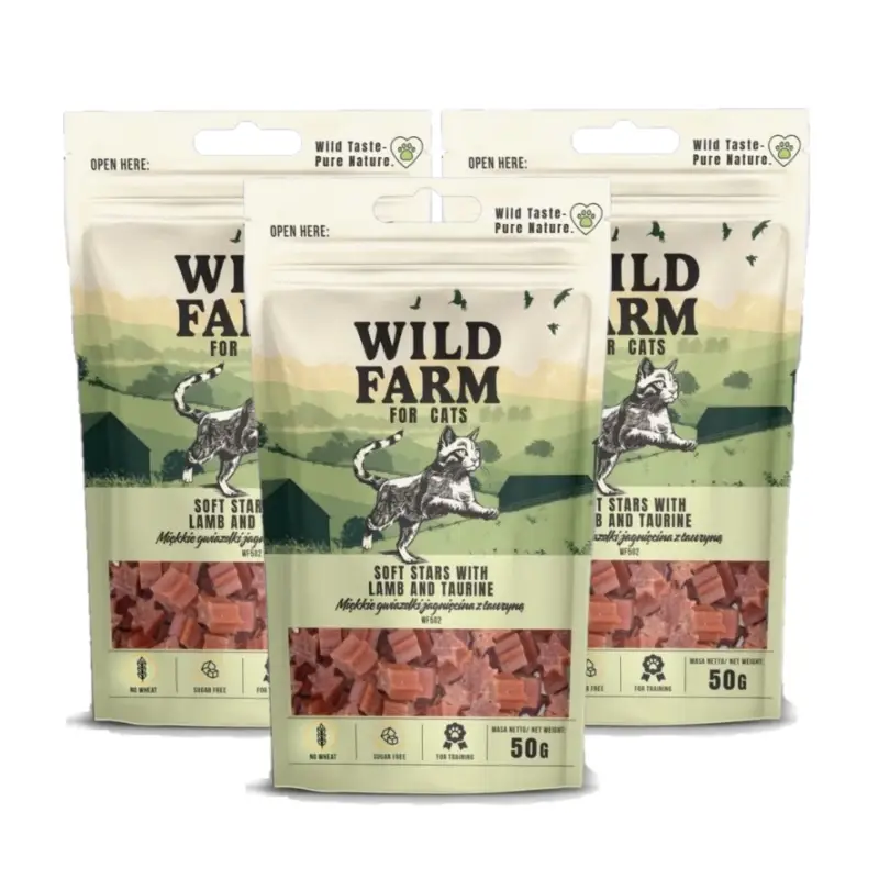 WILD FARM hvězdičky jehněčí maso s taurinem 3x50g pamlsek pro kočky Oblíbený