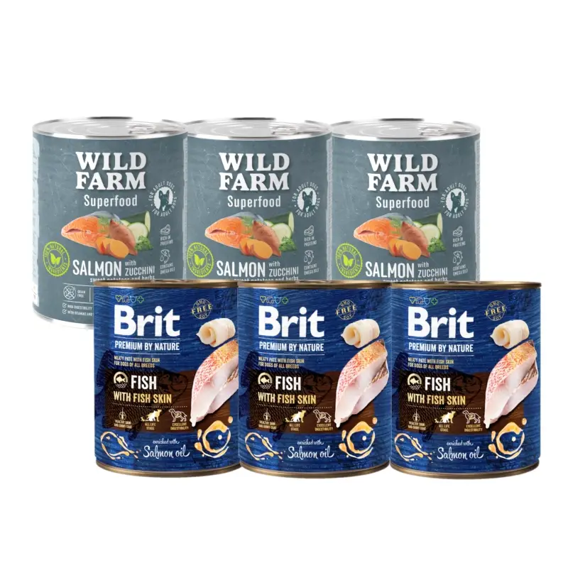 Brit Premium by Nature Ryba s rybí kůží 3x800g + WILD FARM Superfood Losos 3x800g Výhodná Nabídka
