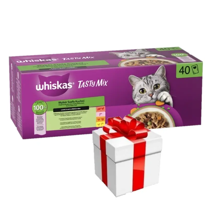 WHISKAS TASTY MIX mokré krmivo pro kočky Výběr šéfkuchaře v omáčce 40 x 85 g + překvapení pro kočku ZDARMA Cenově Výhodný